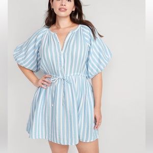 VIRAL Old Navy Blue & White Striped Drawstring Dress